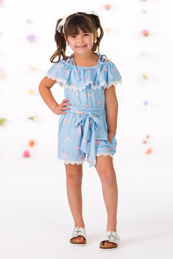 Blue Striped Floral Romper 6-12 Months