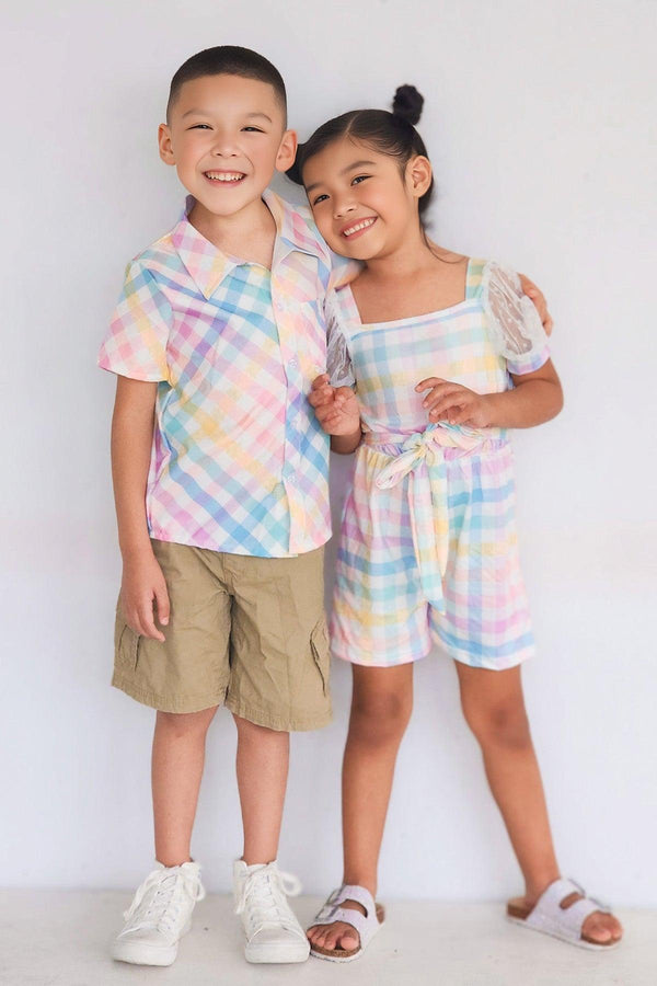 Pastel Rainbow Plaid Romper
