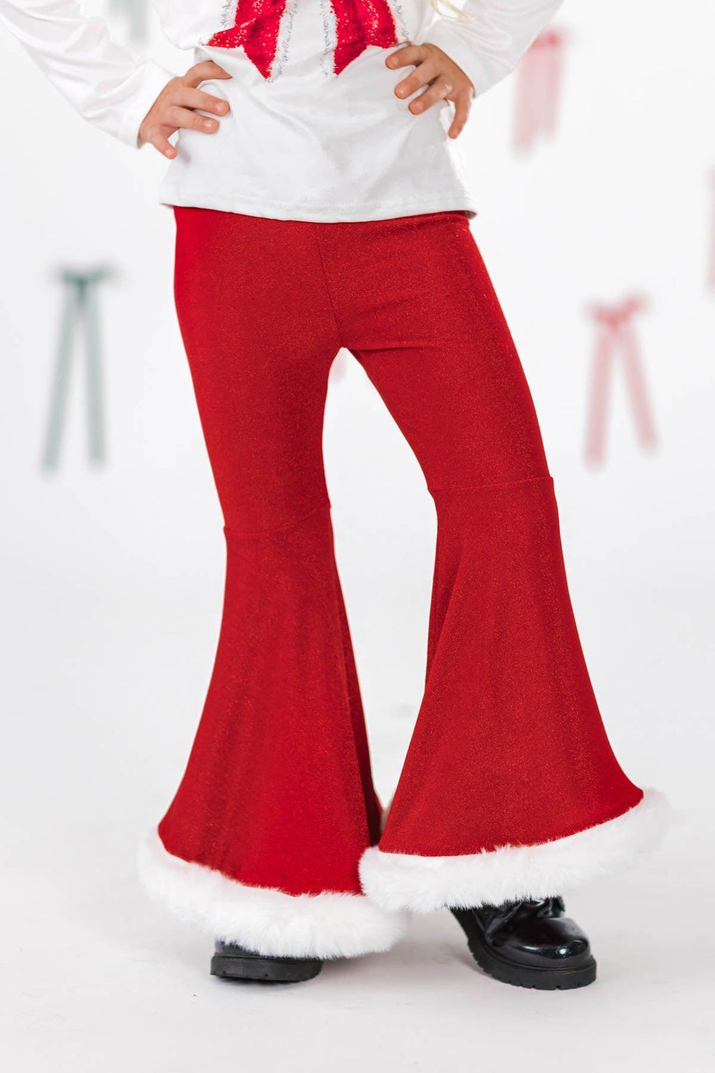 Santa Bow Glitter Bell Bottom Set