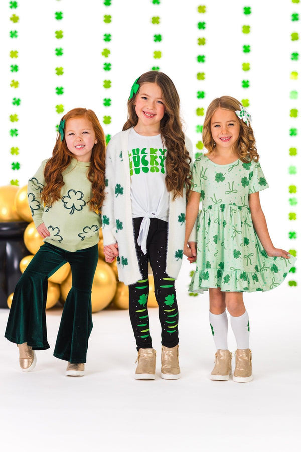 "Lucky" Four-Leaf Clover Legging Set | Sparkle in Pink