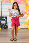 "Hello Pre-K - 6th Grade" Corduroy Short Set | Sparkle in Pink