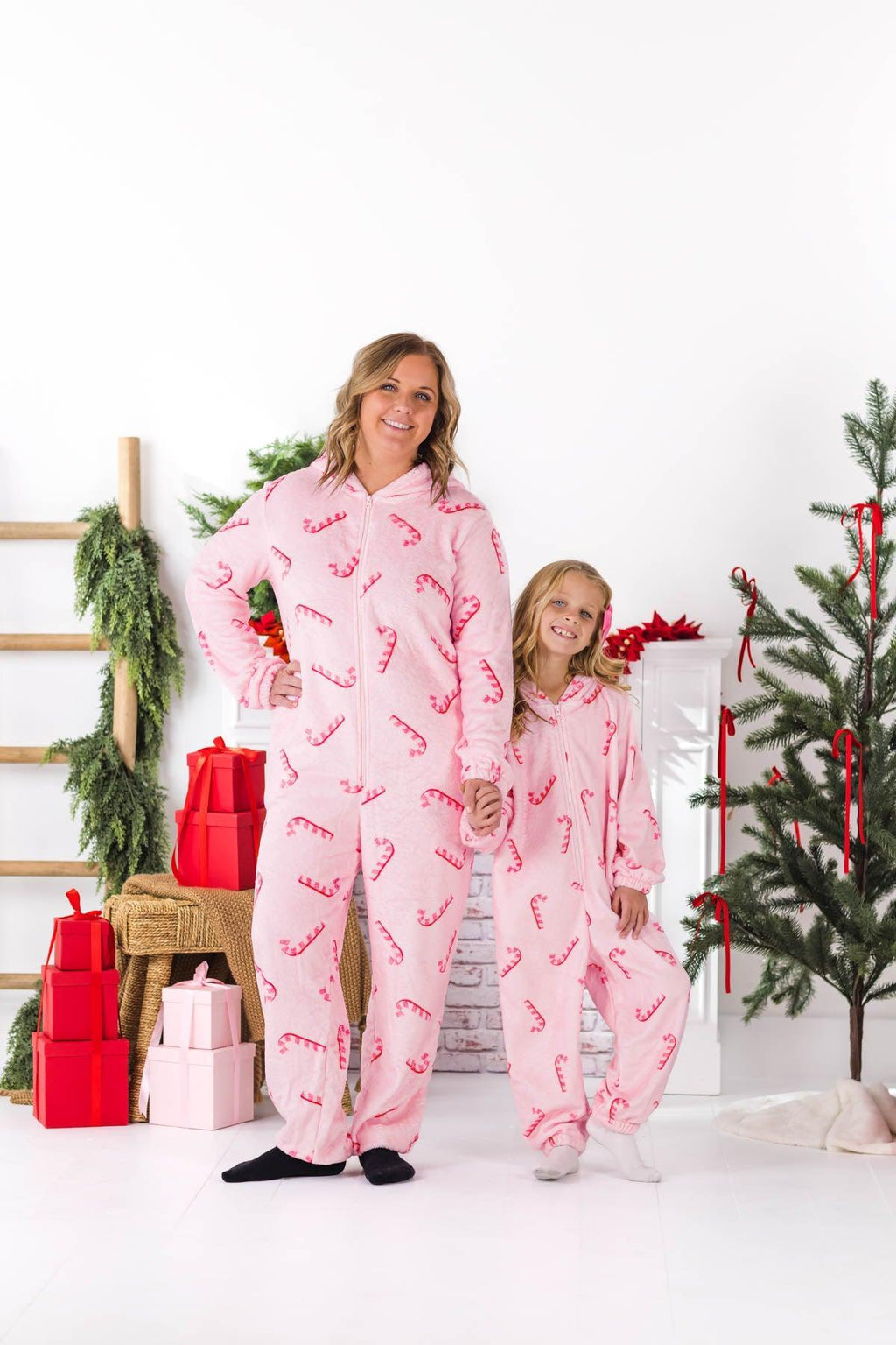 Mom & Me - Pink Candy Cane Onesie Pajamas