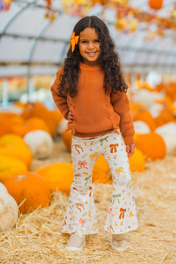 Rust Knit Sweater Bows Flare Pant Set
