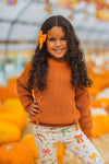Rust Knit Sweater Bows Flare Pant Set