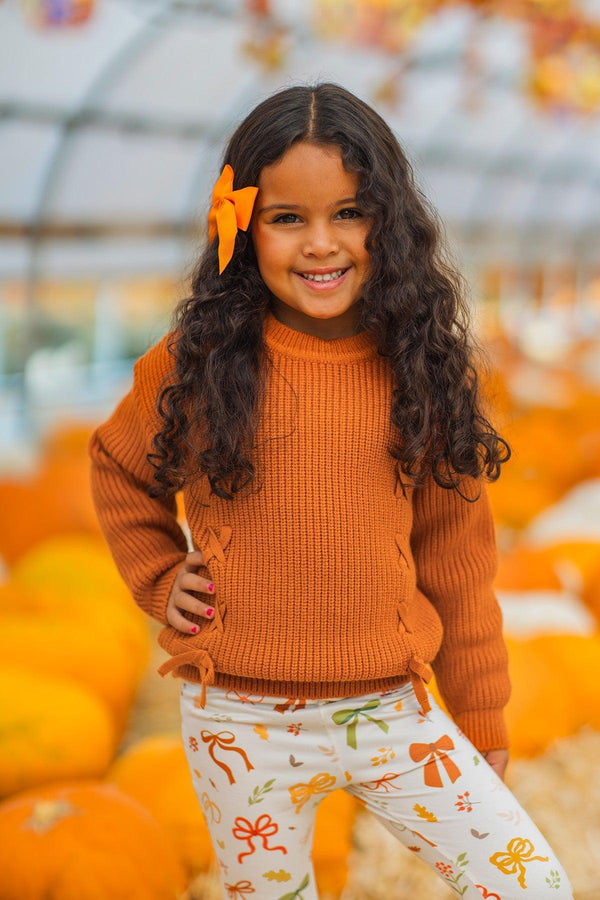 Rust Knit Sweater Bows Flare Pant Set