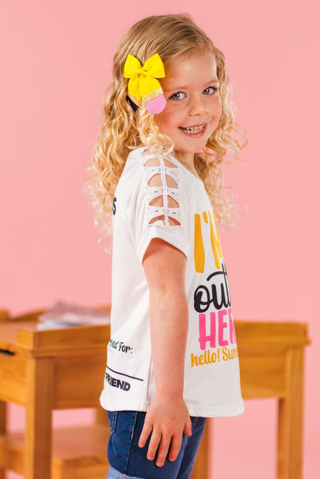 "I'm Outta Here, Hello! Summer" School Top | Sparkle in Pink