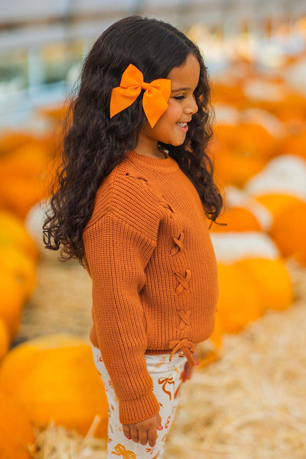 Rust Knit Sweater Bows Flare Pant Set