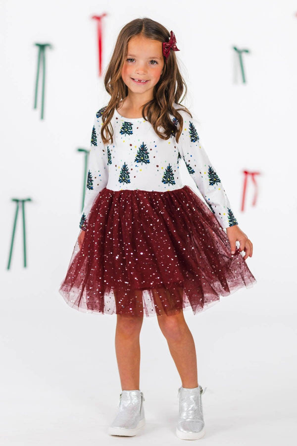 Burgundy Christmas Tree Tutu Dress