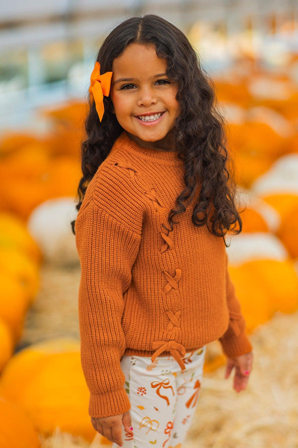 Rust Knit Sweater Bows Flare Pant Set