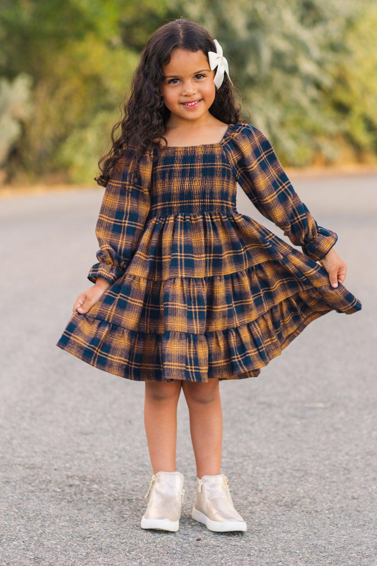 Mom & Kid - Navy & Rust Plaid Dress & Shirt