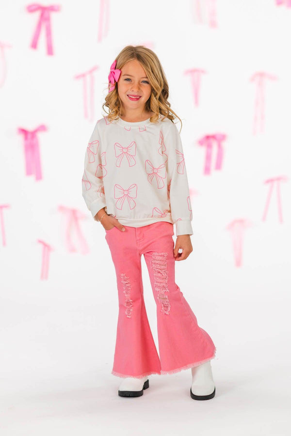 Pink Bows Denim Flare Pant Set