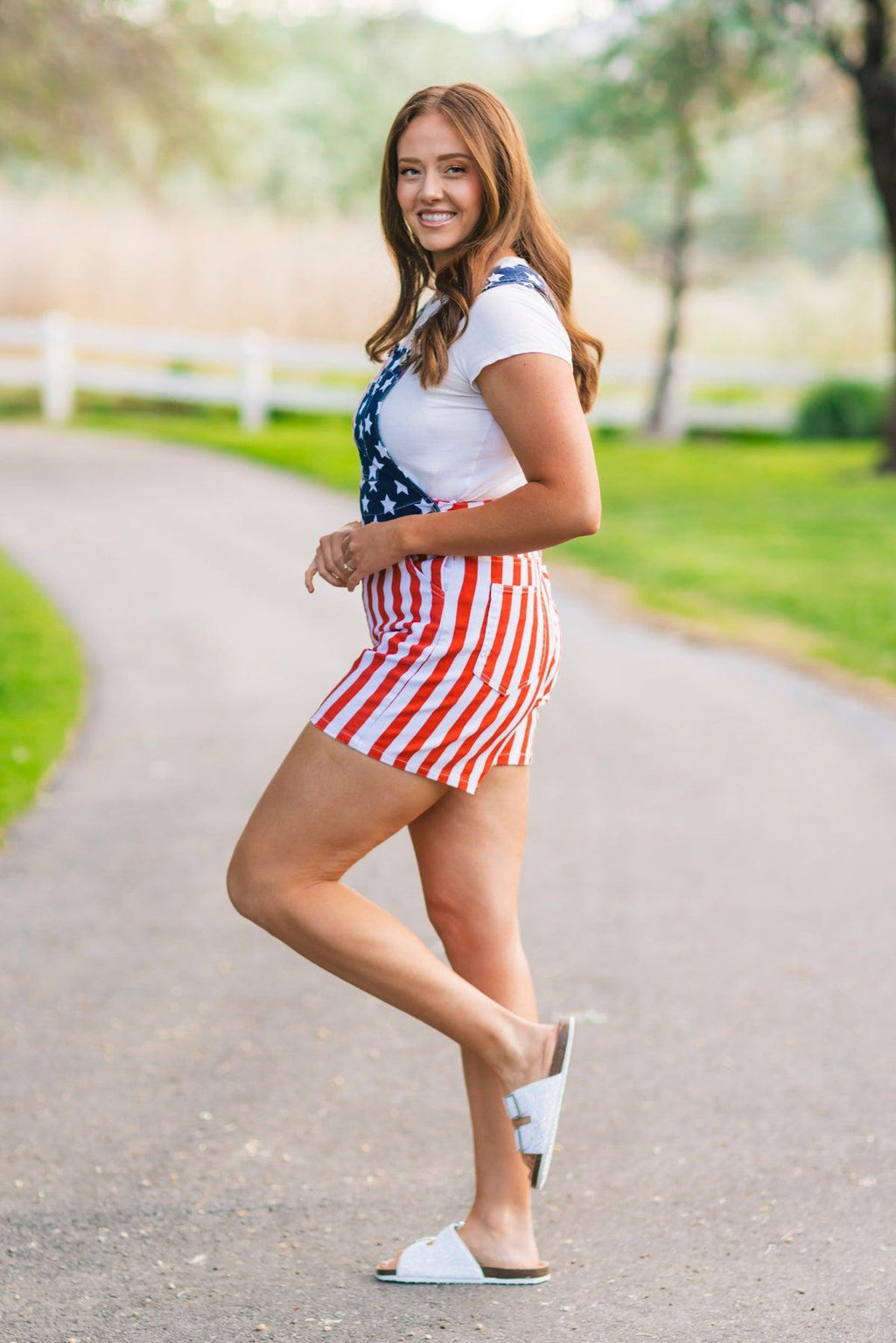 Mom & Kid - American Flag Denim Overalls | Sparkle in Pink