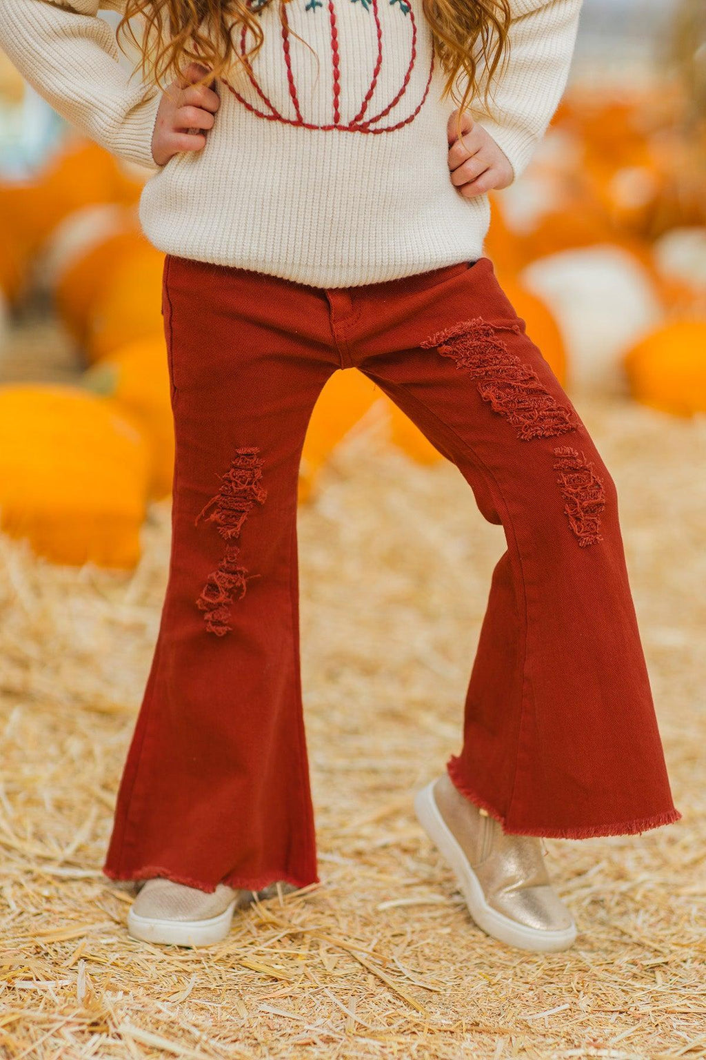 Knit Pumpkin Sweater Flare Denim Set