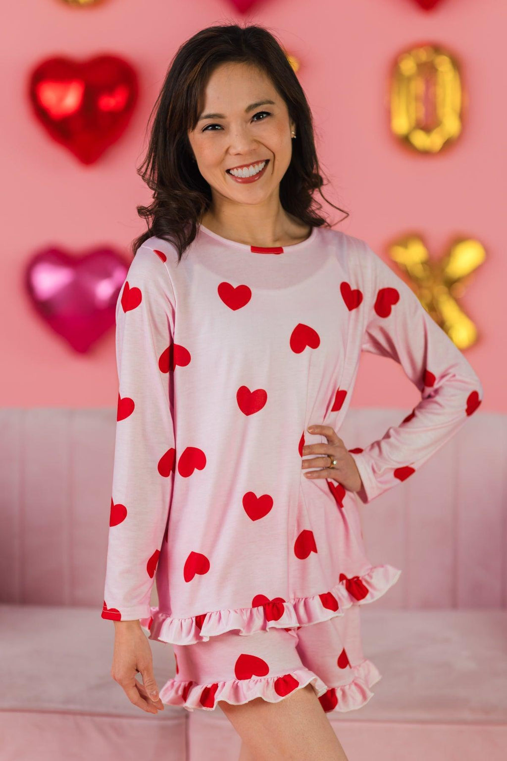 Mom & Me - Pink Ruffle Heart Pajamas