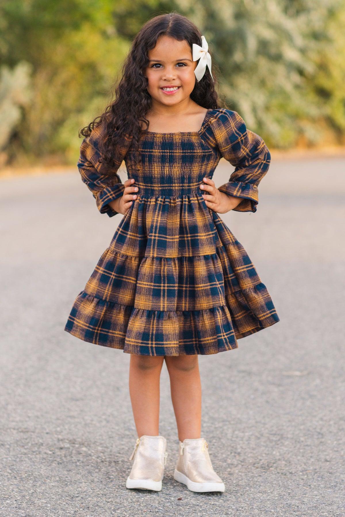 Mom & Kid - Navy & Rust Plaid Dress & Shirt