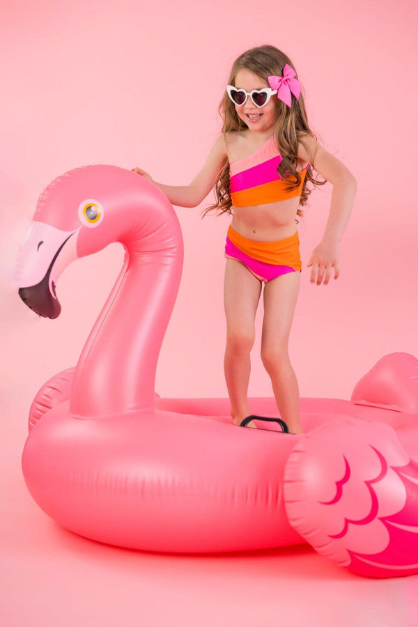 Mom & Me - Pink & Orange Striped Swimsuit - Sparkle in Pink