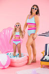 Mom & Me - Blue & Pink Stripe Bikini - Sparkle in Pink