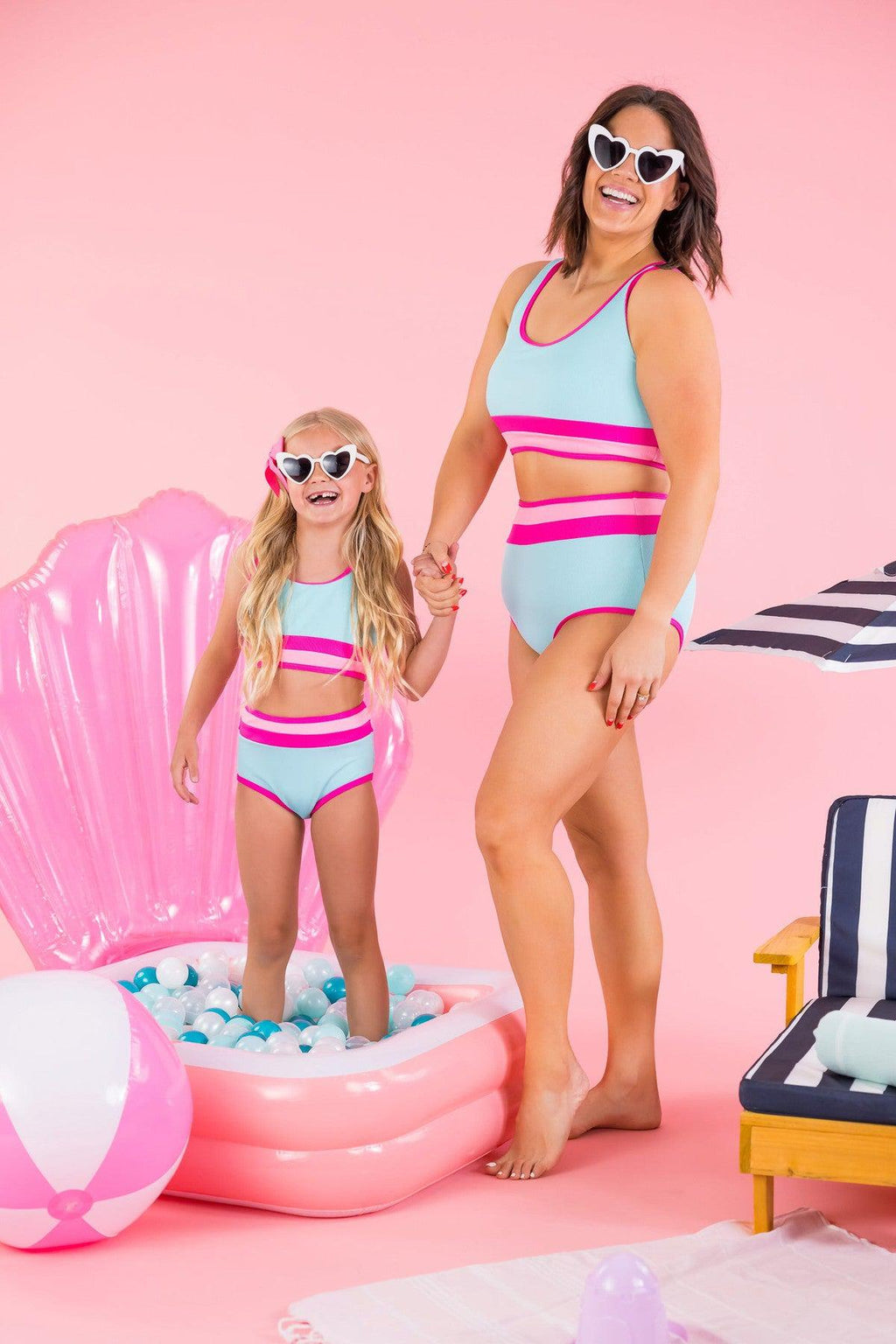 Mom & Me - Blue & Pink Stripe Bikini - Sparkle in Pink