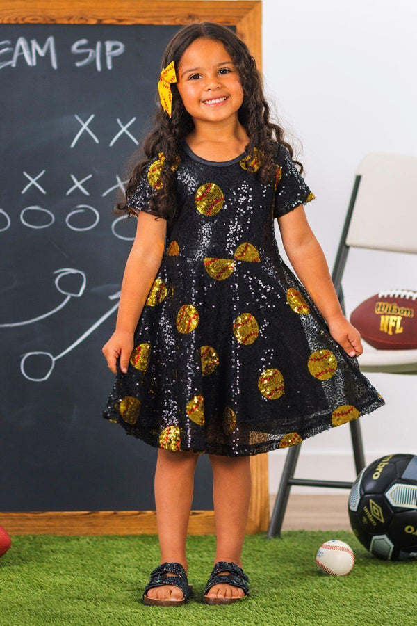 Black Sequin Softball Dress | Sparkle in Pink