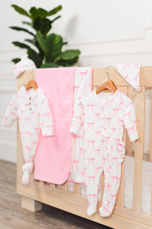 Blushing Bows Waffle Knit Blanket | Sparkle in Pink