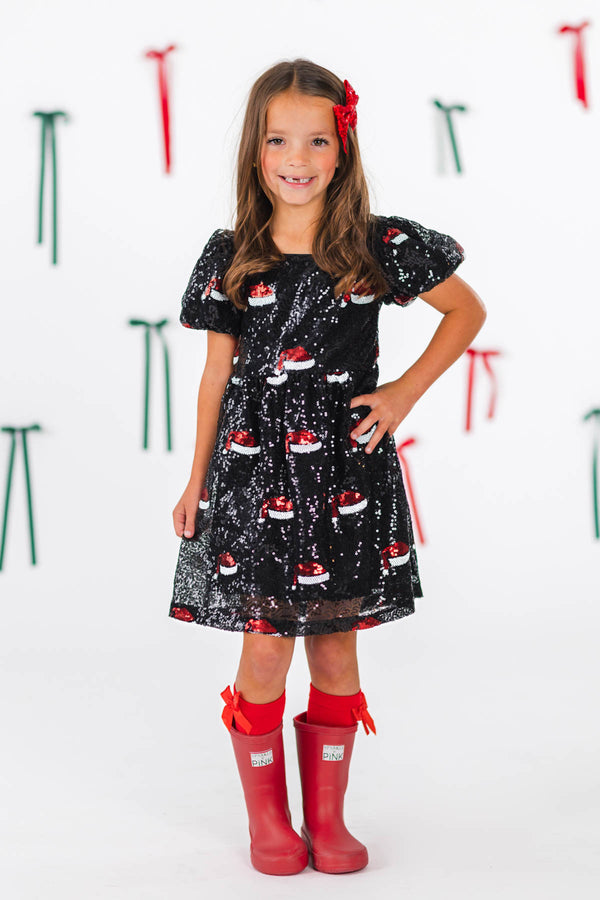 Black Sequin Santa Hat Dress 4XL-10/12 Years Black Sequin Santa Hat Dress 4XL-10/12 Years