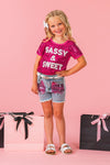 "Sassy & Sweet" Pink Sequin Denim Short Set | Sparkle in Pink