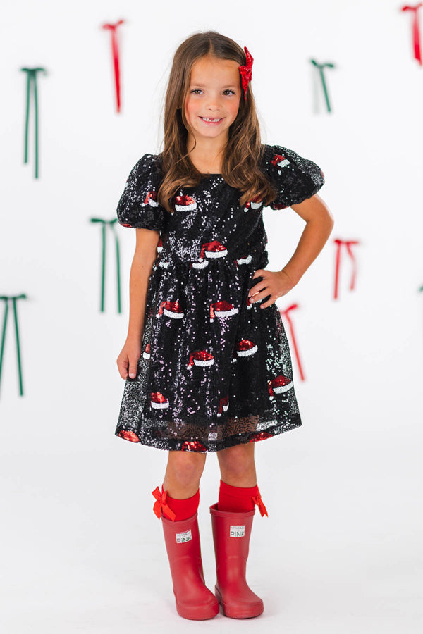 Black Sequin Santa Hat Dress