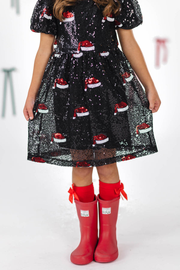 Black Sequin Santa Hat Dress