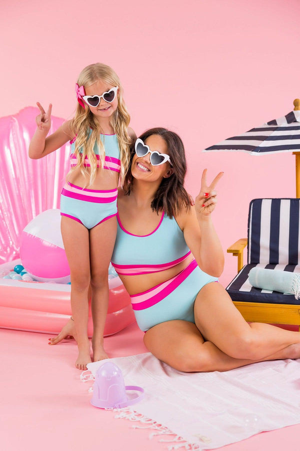 Mom & Me - Blue & Pink Stripe Bikini - Sparkle in Pink