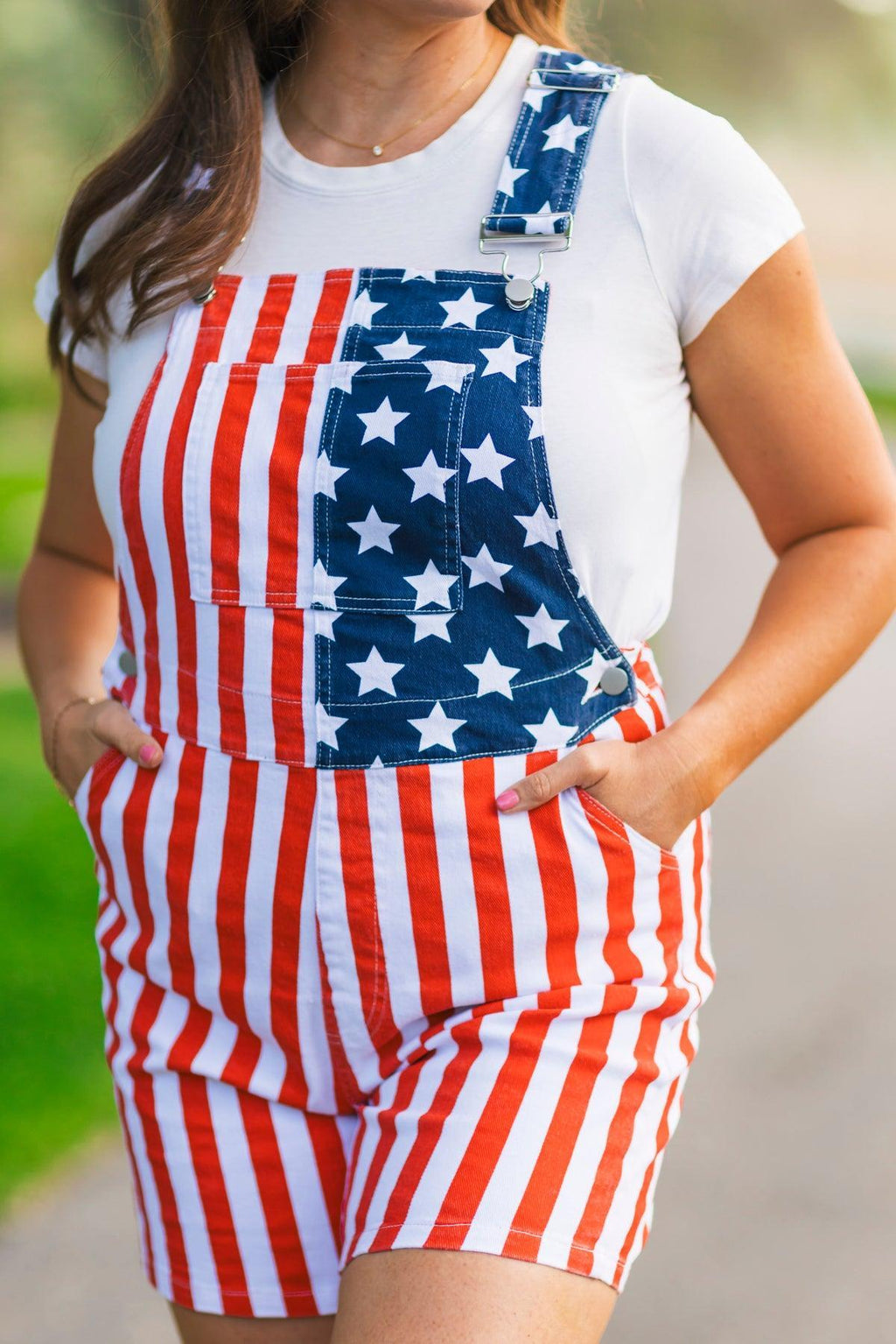 Mom & Kid - American Flag Denim Overalls | Sparkle in Pink