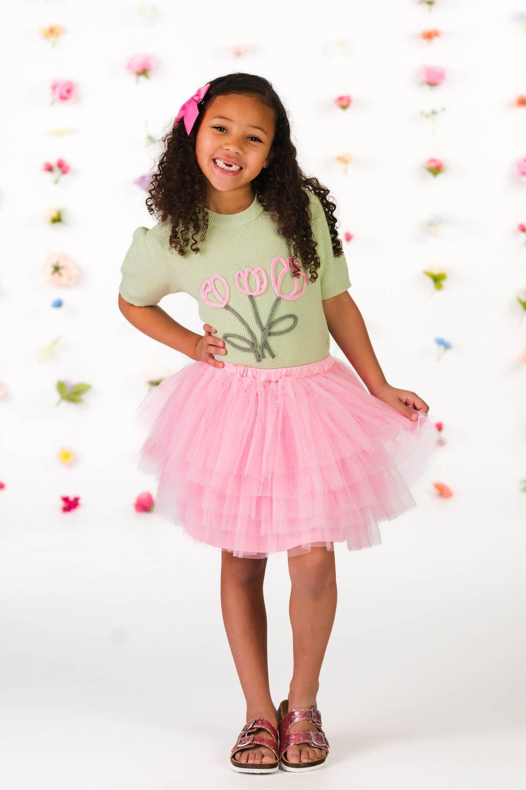 Green & Pink Tulip Tutu Skirt Set | Sparkle in Pink
