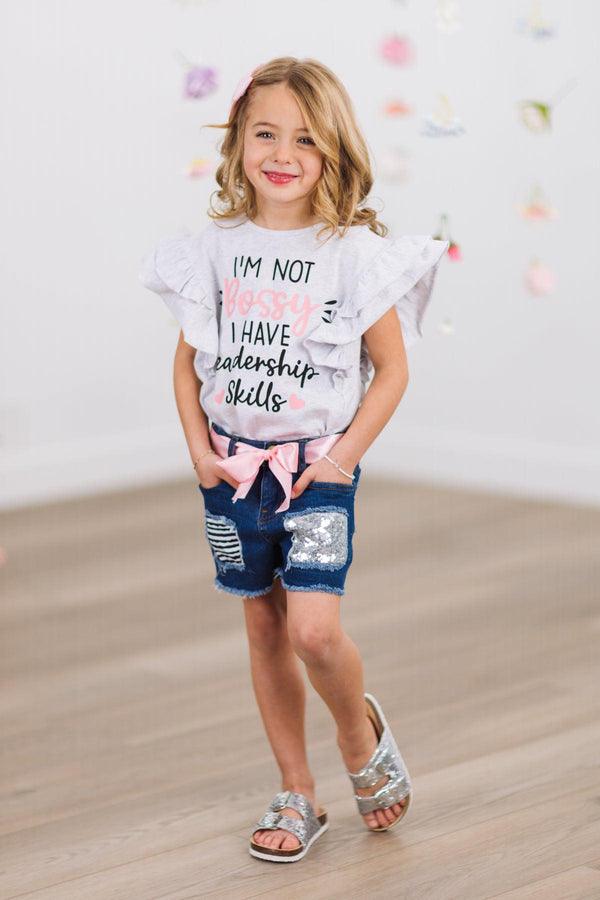 "I'm Not Bossy I Have Leadership Skills" Denim Short Set | Sparkle in Pink