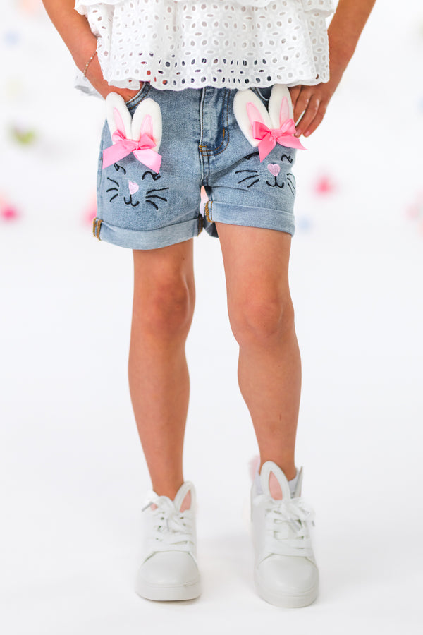 Bunny Bow Denim Short Set | Sparkle in Pink