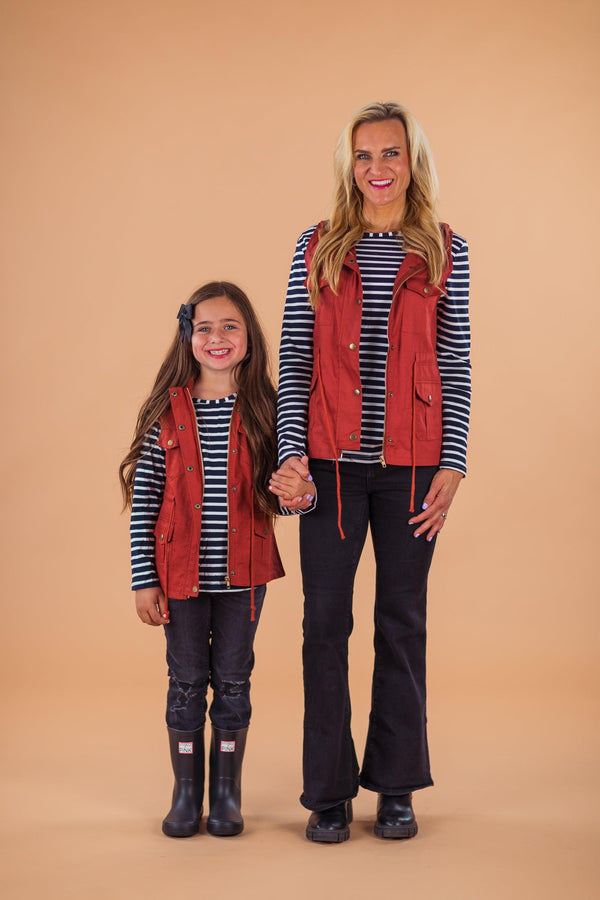 Mom & Me - Stripe Vest Set - Rust | Sparkle in Pink