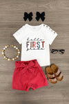"Hello Pre-K - 6th Grade" Corduroy Short Set | Sparkle in Pink