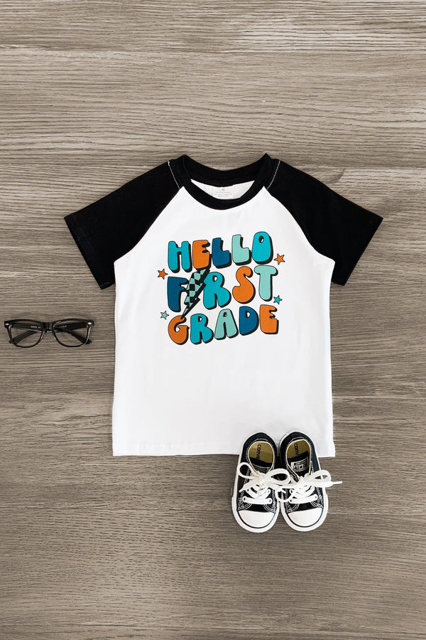 "Hello Preschool - Fifth Grade" Black & White Top - Sparkle in Pink