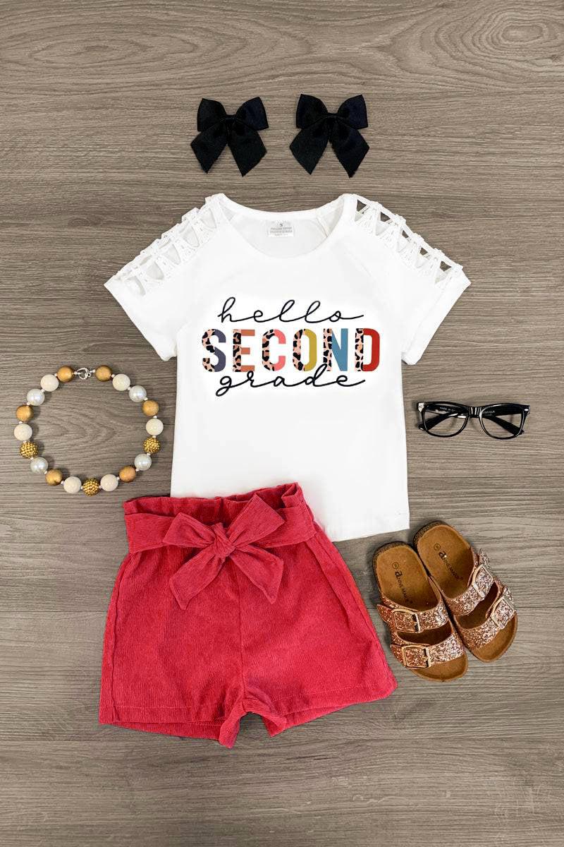 "Hello Pre-K - 6th Grade" Corduroy Short Set | Sparkle in Pink