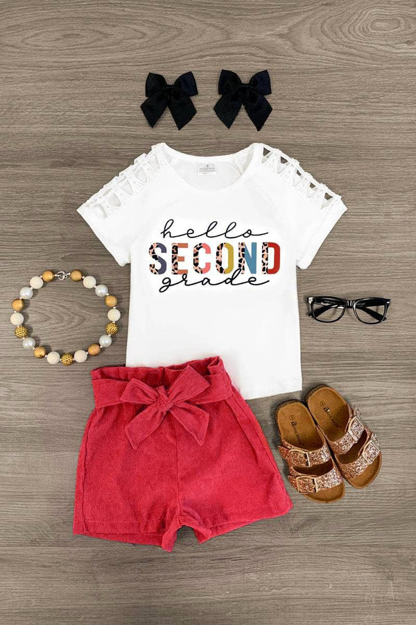 "Hello Pre-K - 6th Grade" Corduroy Short Set | Sparkle in Pink