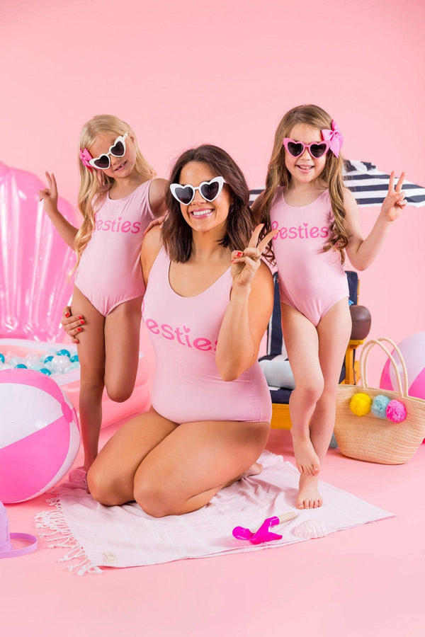 Mom & Me - "Besties" Pink One Piece Swimsuit - Sparkle in Pink
