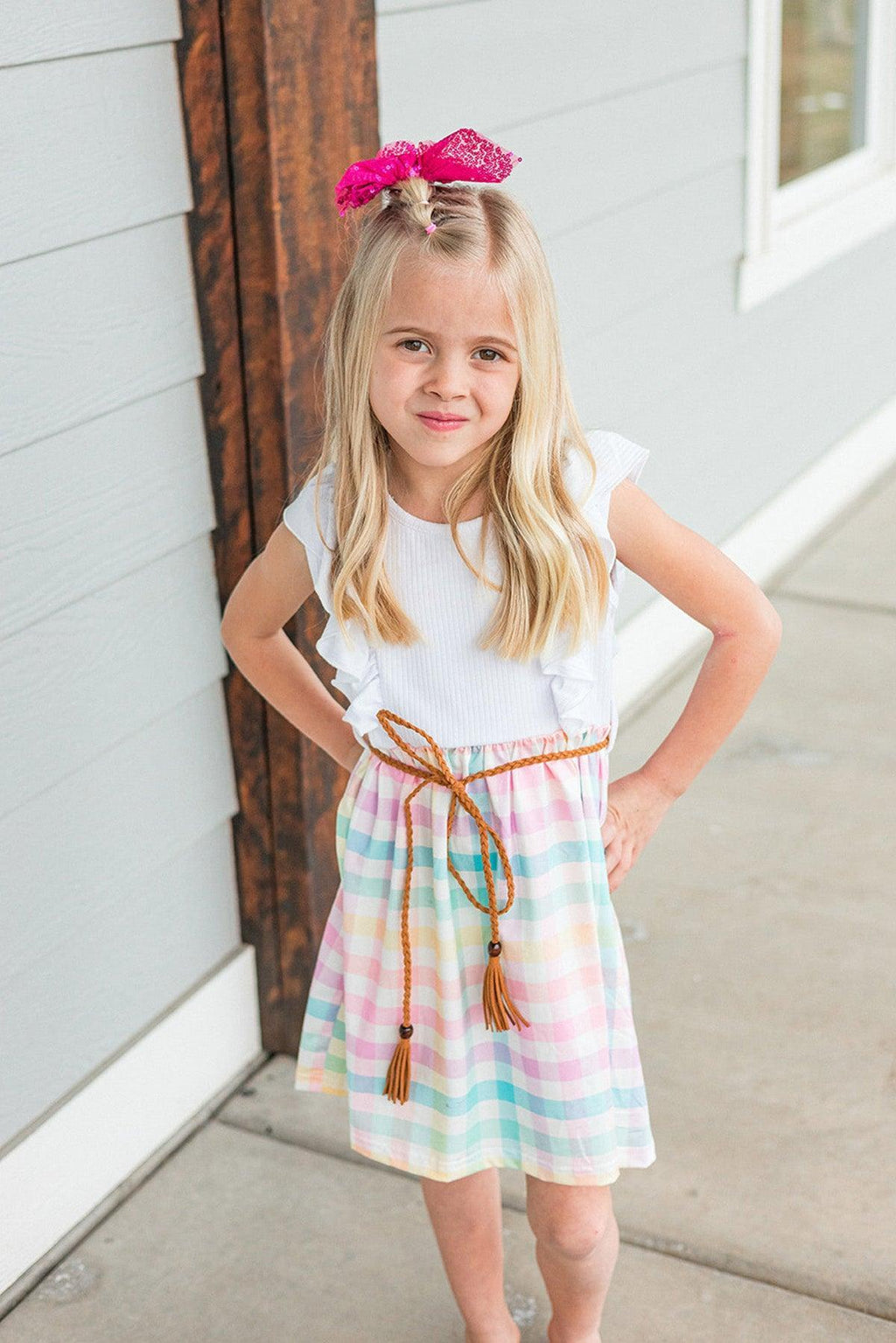 White Pastel Rainbow Plaid Dress | Sparkle in Pink