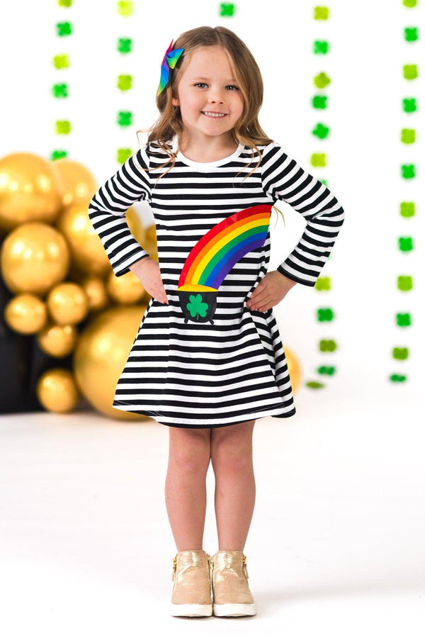 Best Friends Black & White Stripe Pot of Gold Dress | Sparkle in Pink