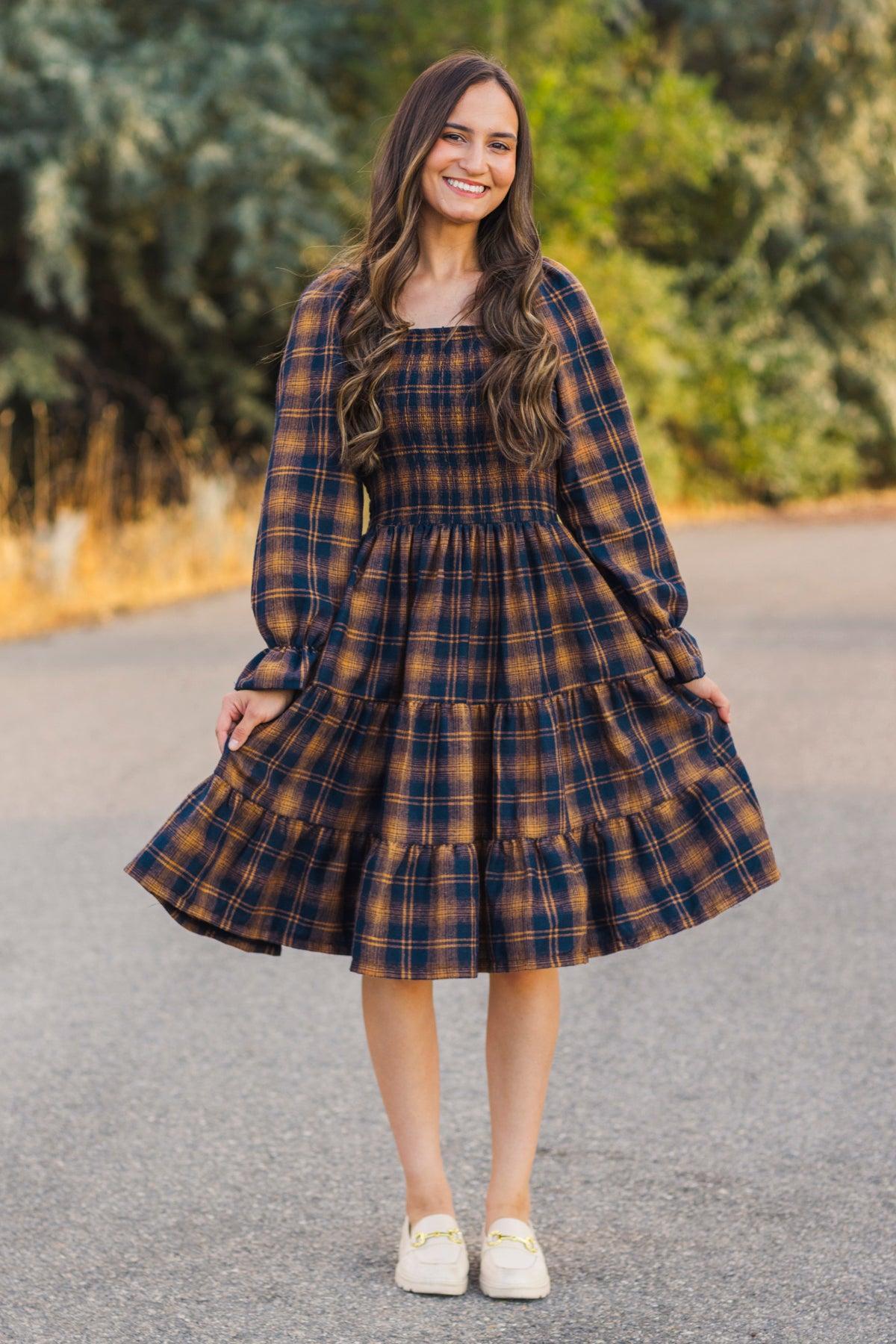 Mom & Kid - Navy & Rust Plaid Dress & Shirt | Sparkle in Pink