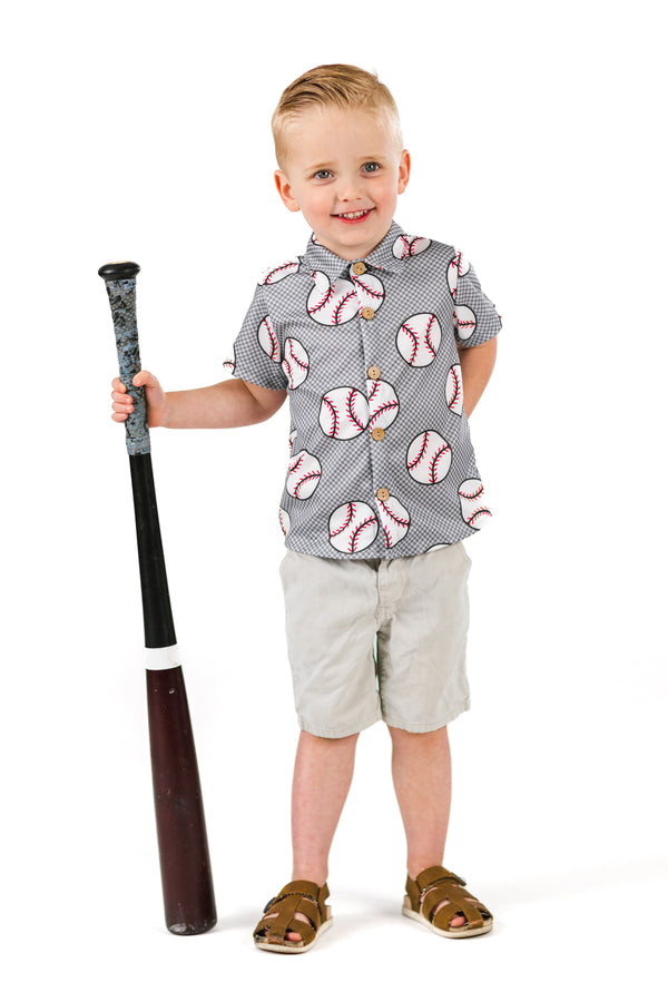 Checkered Baseball Button Down Top | Sparkle in Pink