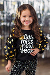 "Little Miss New Year" Black Puff Sleeve Top