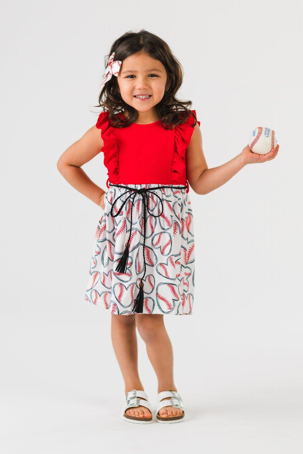 Red & White Baseball Heart Dress | Sparkle in Pink