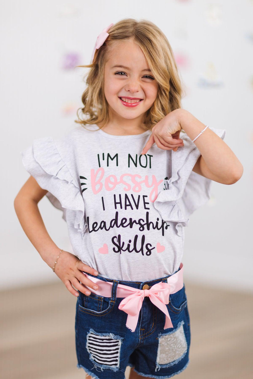 "I'm Not Bossy I Have Leadership Skills" Denim Short Set | Sparkle in Pink