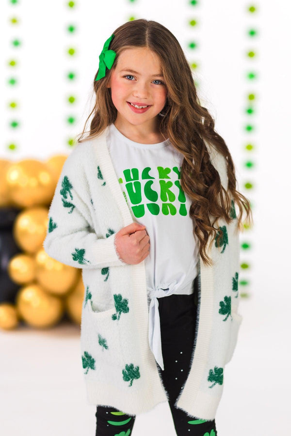 Mom & Me - Cozy Four Leaf Clover Cardigan | Sparkle in Pink