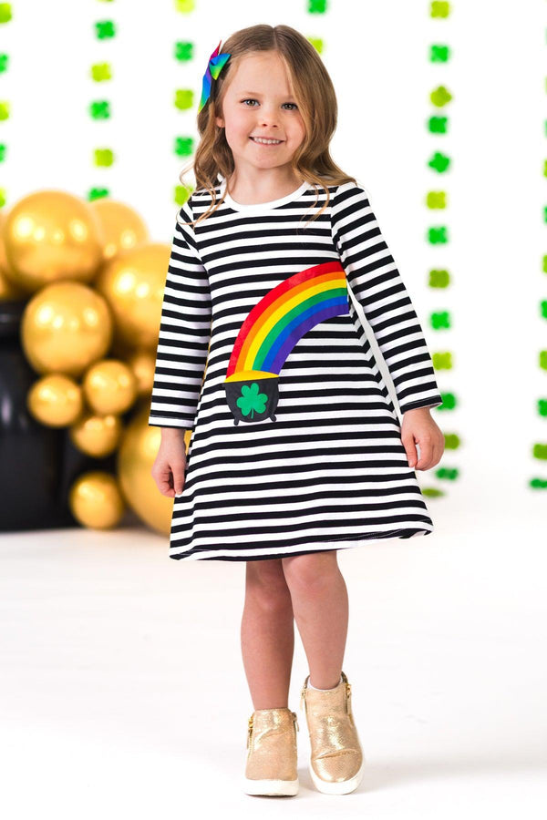 Best Friends Black & White Stripe Pot of Gold Dress | Sparkle in Pink