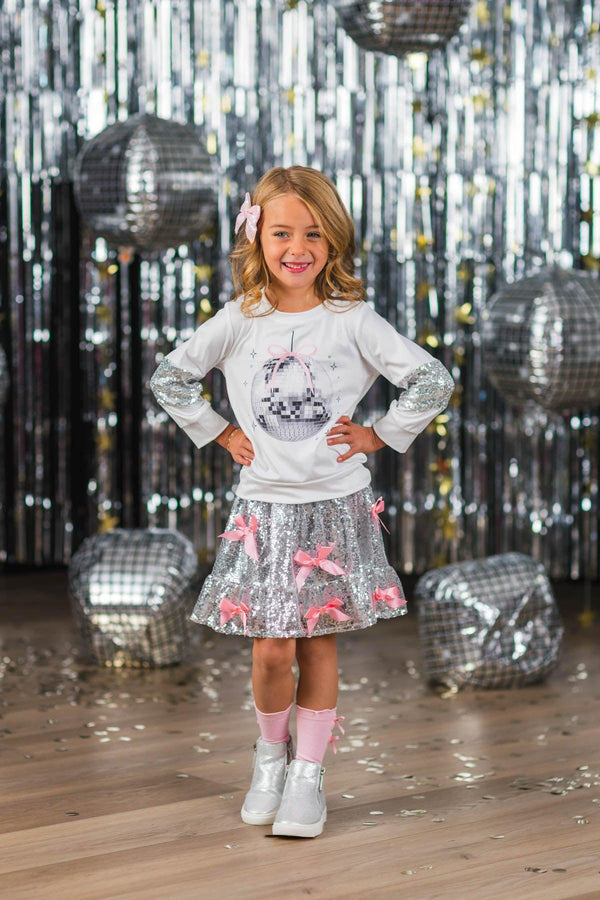 Silver Sequin Disco Skirt Set