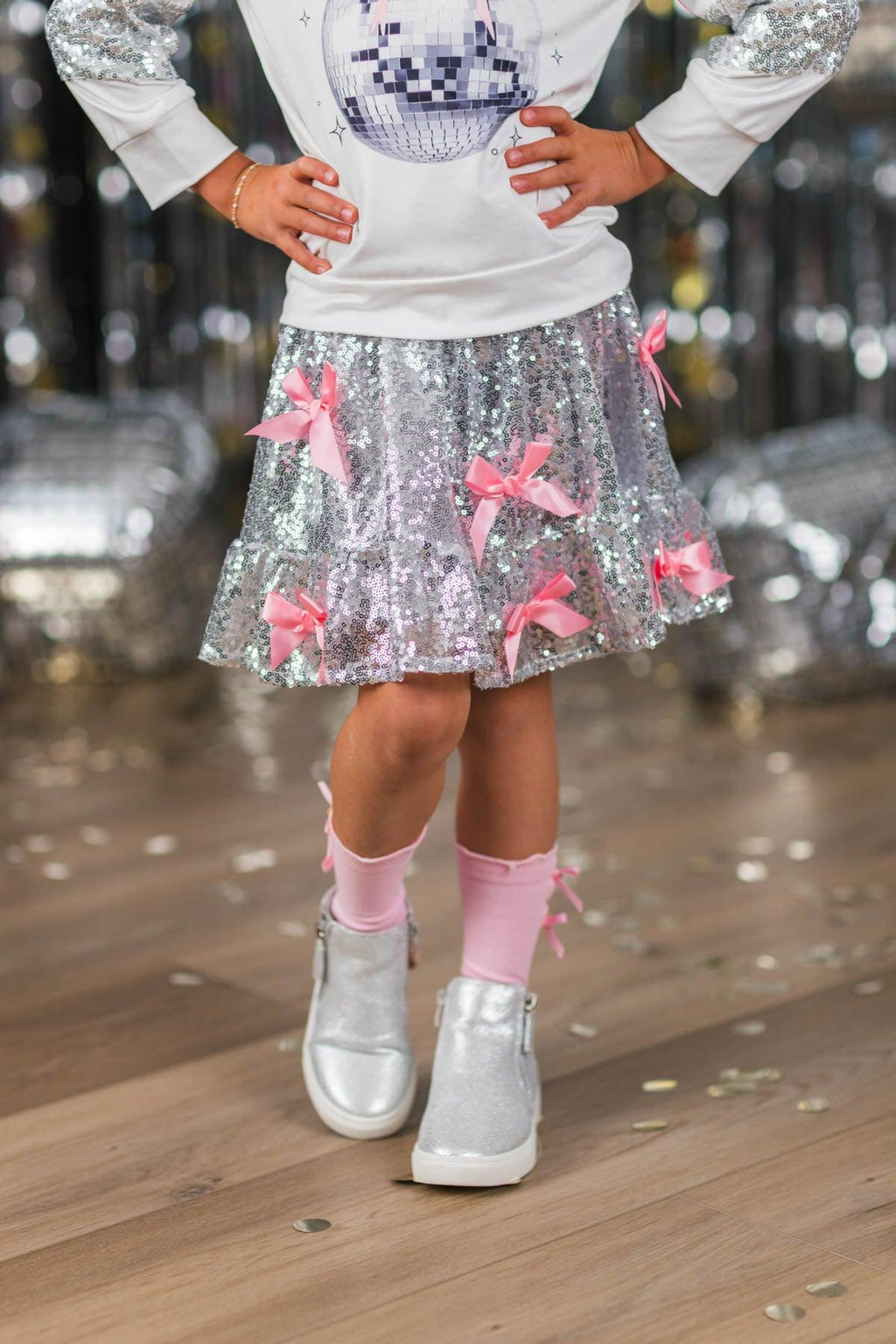 Silver Sequin Disco Skirt Set